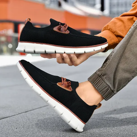 Men's Breathable Fly-knit Casual Shoes Slip-on Lightweight Walking Sneakers Plus Size 40-50 Non-slip Comfort Mesh Sport Shoes