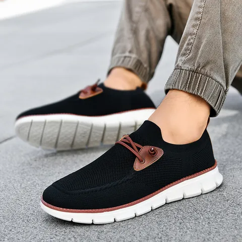 Men's Breathable Fly-knit Casual Shoes Slip-on Lightweight Walking Sneakers Plus Size 40-50 Non-slip Comfort Mesh Sport Shoes