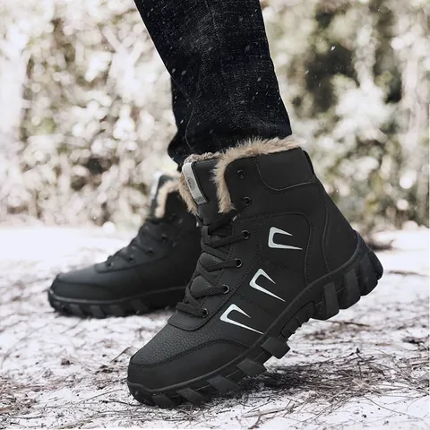 Winter High Top Snow Boots For Men Women Thickened Faux Fur Lined Warm Waterproof Anti Slip Outdoor Hiking Boots