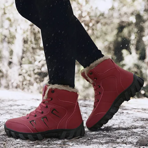 Winter High Top Snow Boots For Men Women Thickened Faux Fur Lined Warm Waterproof Anti Slip Outdoor Hiking Boots