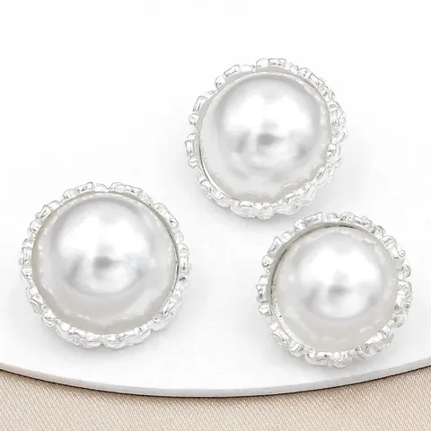 Vintage Round Faux Pearl Buttons With Silver Alloy Engraved Border Rhinestone Decorative Buttons For Knitting Cardigan Shirt Suit DIY