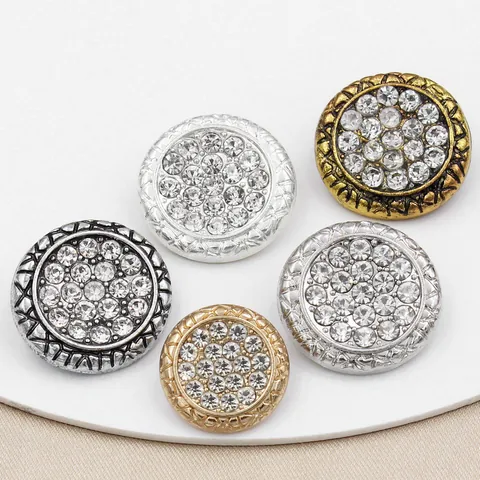 Boutons Vintage en Alliage avec Strass Ronds Boutons Décoratifs Métalliques pour Manteau Veste Costume Chemises Couture Accessoires