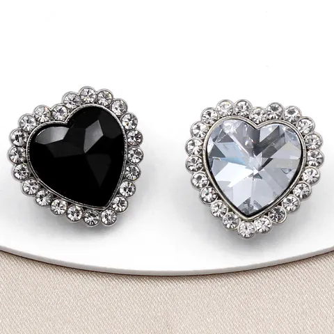 Heart Shaped Rhinestone Crystal Metal Buttons For Clothing Suit Coat Jacket Hand Sewn Decorative Sewing Craft Accessories