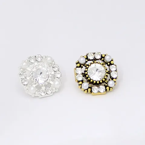 Vintage Alloy Faux Pearl Rhinestone Decorative Buttons For Clothing Sewing 15mm Round Shank Buttons For Cardigan Coat