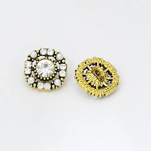Vintage Alloy Faux Pearl Rhinestone Decorative Buttons For Clothing Sewing 15mm Round Shank Buttons For Cardigan Coat