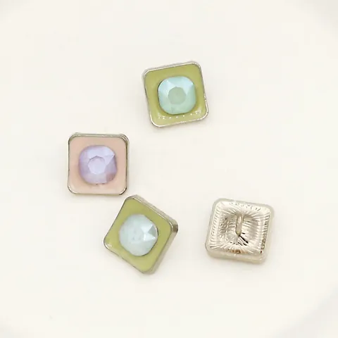 Square Metal Rhinestone Buttons For Sewing Clothing Jackets Coats Enamel Decorative Buttons For Women DIY Craft Fashion Accessories