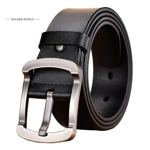 Men Vintage Split Cowhide Leather Belt Alloy Pin Buckle Brushed Finish Business Casual Waistband For Jeans Trousers Accessory