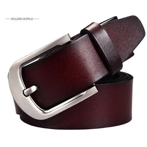 Cintura da Uomo in Vera Pelle Vintage Fibbia ad Ardiglione in Lega Cinturino in Pelle di Vacchetta per Business Casual Jeans Elegante