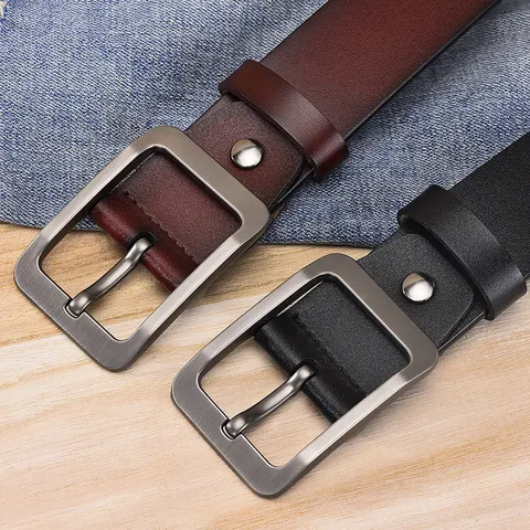 Ceinture Vintage en Cuir Véritable pour Hommes Avec Boucle à Ardillon en Alliage Brossé Classique Décontracté Affaires Vachette