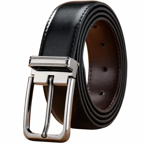 Cintura da Uomo in Vera Pelle Business Reversibile Nero Marrone Doppia Faccia Lega Fibbia ad Ardiglione Casual Cinturino in Vita Accessorio Elegante