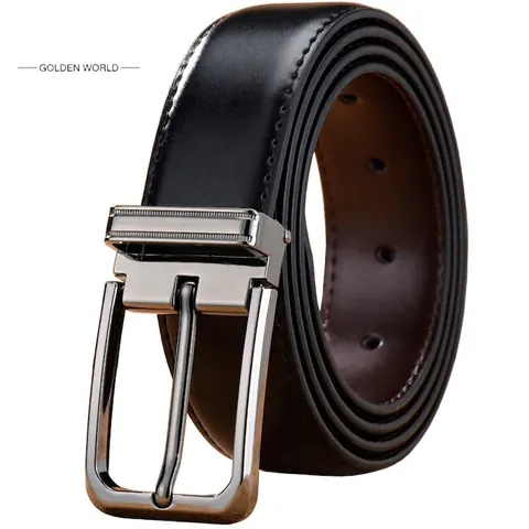 Cintura da Uomo in Vera Pelle Business Reversibile Nero Marrone Doppia Faccia Lega Fibbia ad Ardiglione Casual Cinturino in Vita Accessorio Elegante