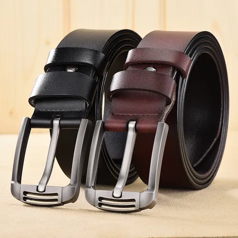 Men Genuine Leather Belt Vintage Cowhide Pin Buckle Waist Strap For Jeans Casual Brushed Alloy Buckle Retro Belt
