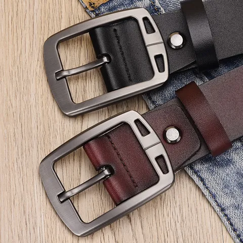 Men Vintage Split Cowhide Leather Belt With Alloy Pin Buckle Classic Business Casual Wide Pant Belt For Jeans Suits Men
