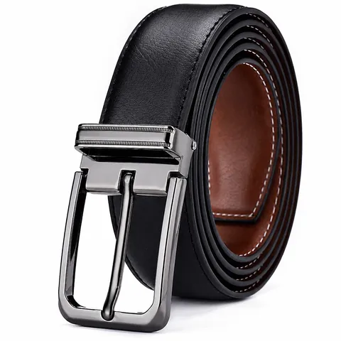 Men Genuine Leather Belt Business Casual Pin Buckle Reversible Split Cowhide Trousers Belt For Men Office Dress Wear Fashion Accessory