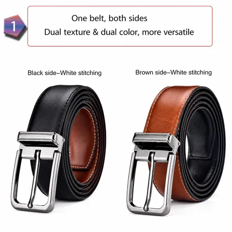 Men Genuine Leather Belt Business Casual Pin Buckle Reversible Split Cowhide Trousers Belt For Men Office Dress Wear Fashion Accessory