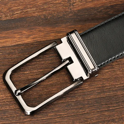 Men Genuine Leather Belt Business Casual Pin Buckle Reversible Split Cowhide Trousers Belt For Men Office Dress Wear Fashion Accessory