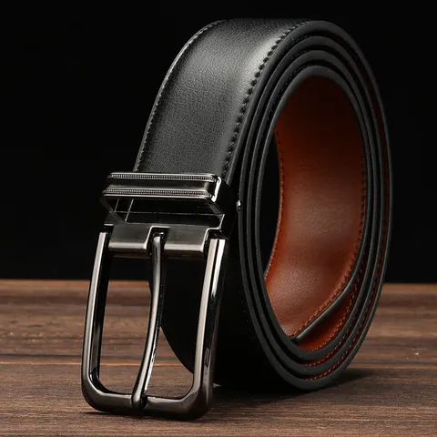 Men Genuine Leather Belt Business Casual Pin Buckle Reversible Split Cowhide Trousers Belt For Men Office Dress Wear Fashion Accessory