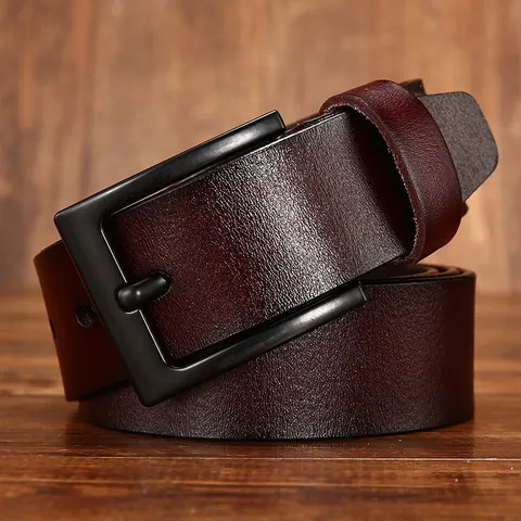 Men Vintage Split Cowhide Leather Belt With Alloy Pin Buckle Business Casual Wide Waist Strap For Jeans Trousers Every Day Wear