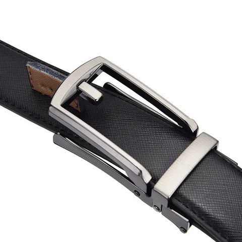 Men Business Cowhide Leather Belt With Automatic Alloy Buckle High End Saffiano Pattern Waist Belt For Office Casual Suit
