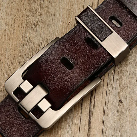 Men Vintage Genuine Leather Belt Classic Pin Buckle Cowhide Waistband For Casual Business Outdoor Wear Adjustable Strap