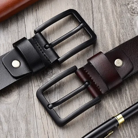 Men's Vintage Genuine Leather Belt Alloy Pin Buckle Business Casual Cowhide Waistband for Jeans Trousers Adjustable Durable