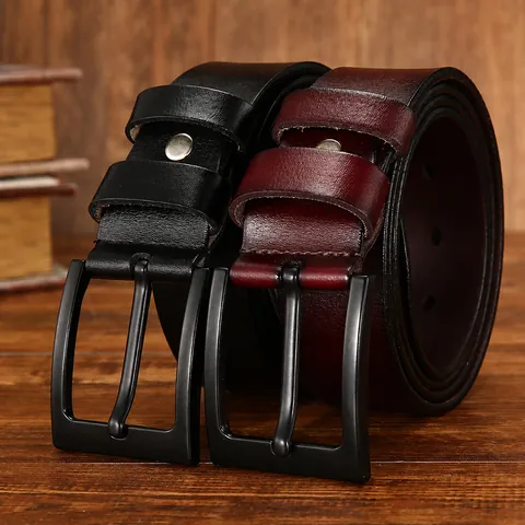 Men Vintage Split Cowhide Leather Belt With Alloy Pin Buckle Business Casual Wide Waist Strap For Jeans Trousers Every Day Wear