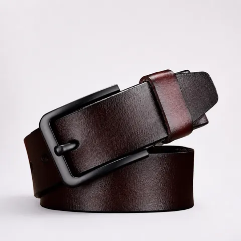Men's Vintage Genuine Leather Belt Alloy Pin Buckle Business Casual Cowhide Waistband for Jeans Trousers Adjustable Durable