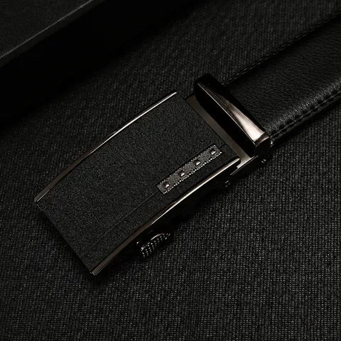 Men's Business Genuine Leather Belt With Automatic Alloy Buckle Minimalist Classic Dress Waistband For Men
