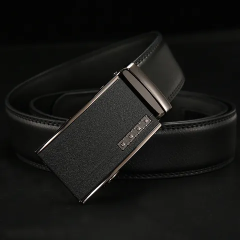 Men's Business Genuine Leather Belt With Automatic Alloy Buckle Minimalist Classic Dress Waistband For Men