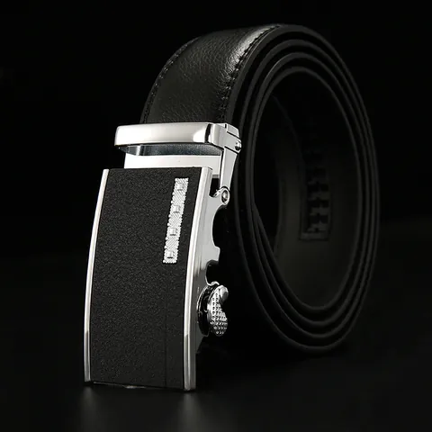 Men's Business Genuine Leather Belt With Automatic Alloy Buckle Minimalist Classic Dress Waistband For Men