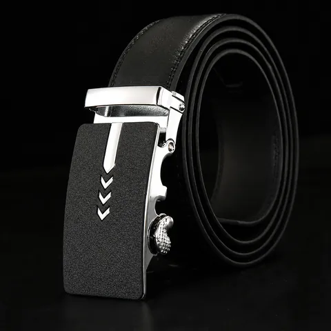 Men's Split Cowhide Leather Belt With Automatic Alloy Buckle Business Casual Ratchet Waist Strap For Jeans Suit Accessory
