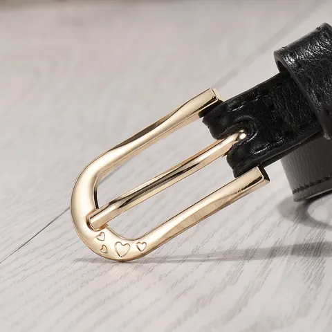 Women Sweet Thin Faux Leather Belt Heart Rhinestone Pin Buckle Decorative Waist Strap For Dresses Korean Style Accessories