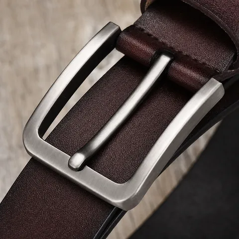 Men Leather Belt Vintage Split Cowhide Waist Strap With Brushed Alloy Pin Buckle For Business Casual Jeans Trousers Gift