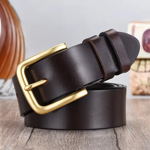Cintura da Uomo Vintage in Vera Pelle di Vacchetta di Primo Strato Con Fibbia ad Ardiglione in Rame Solido Casual Business Retrò