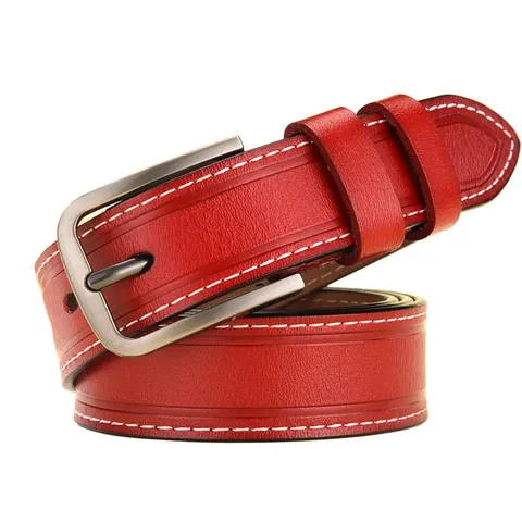 Women Genuine Leather Belt Vintage Minimalist Needle Buckle Decorative Stitching Waist Strap High End Casual Dress Accessory