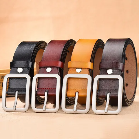 Unisex Genuine Leather Belt With Alloy Pin Buckle Vintage Casual Cowhide Waist Strap For Men Women Business Accessories