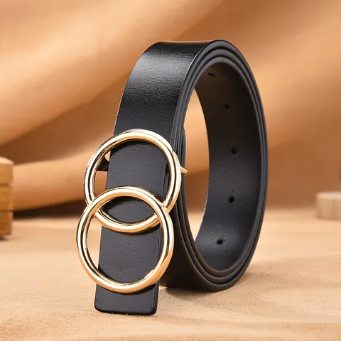 Women Genuine Split Leather Belt With Double Ring Alloy Buckle Classic Smooth Solid Waist Strap For Jeans Dress Lady Fashion Accessories