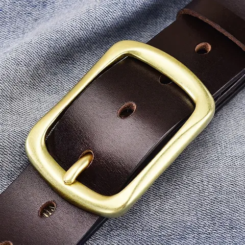 Cintura da Uomo Vintage in Vera Pelle di Vacchetta di Primo Strato Con Fibbia ad Ardiglione in Rame Solido Casual Business Retrò