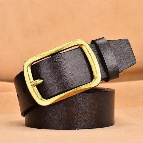 Men's Vintage Leather Belt With Retro Alloy Pin Buckle Classic Cowhide Waistband For Business Casual Trousers Jeans Men Accessories