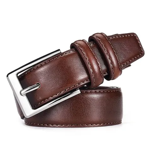 Cintura da Uomo in Vera Pelle Vintage Business Casual in Pelle di Vacchetta Con Fibbia ad Ardiglione in Lega Tinta Unita per Pantaloni Jeans