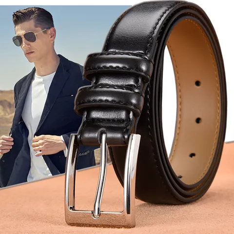Cintura da Uomo in Vera Pelle Vintage Business Casual in Pelle di Vacchetta Con Fibbia ad Ardiglione in Lega Tinta Unita per Pantaloni Jeans