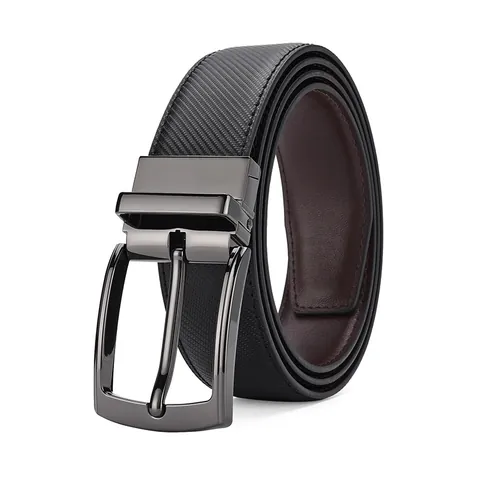 Men's Reversible Genuine Leather Belt Rotating Alloy Pin Buckle Black Coffee Double Sided Split Cowhide Business Casual Waistband