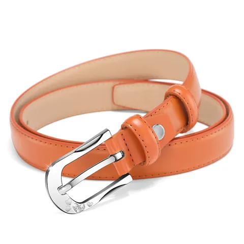 Women's Cowhide Thin Belt Fashion Heart Rhinestone Hollow Alloy Pin Buckle Leather Waist Strap For Jeans Dress Jewelry