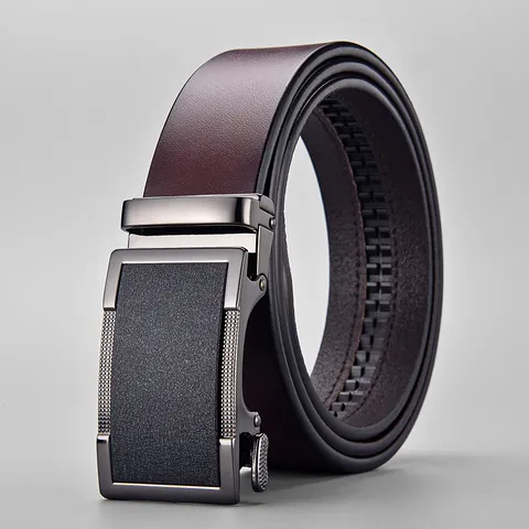 Men's Leather Business Belt With Automatic Alloy Buckle Classic Cowhide Waist Strap For Men