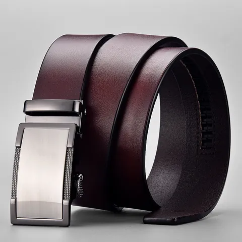 Men's Leather Business Belt With Automatic Alloy Buckle Classic Cowhide Waist Strap For Men