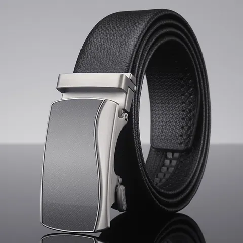 Cintura da Uomo Business con Fibbia Automatica in Pelle di Vacca Classica Nera Motivo Litchi Accessori Maschili Casual Versatili