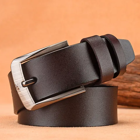 Ceinture pour Hommes en Cuir Véritable Avec Boucle Ardillon en Alliage de Zinc Décontractée Affaires Sangle de Taille en Croûte de Cuir Couleur Unie Simple Classique Accessoires
