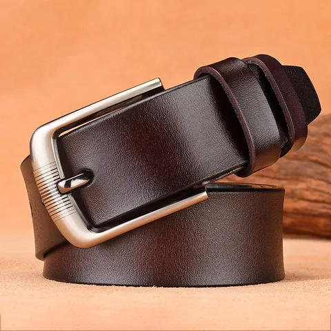 Men's Vintage Cowhide Leather Belt Zinc Alloy Pin Buckle Durable Adjustable Waistband For Casual Business Black Coffee