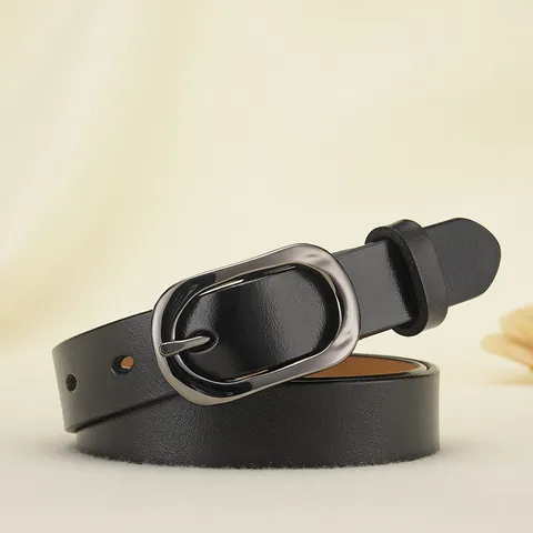 Women's Genuine Leather Belt With Alloy Pin Buckle Simple Casual Slim Cowhide Waistband For Jeans Dresses Office Daily Wear