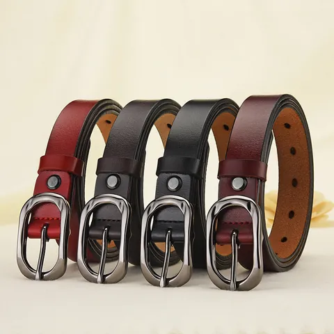 Women's Genuine Leather Belt With Alloy Pin Buckle Simple Casual Slim Cowhide Waistband For Jeans Dresses Office Daily Wear
